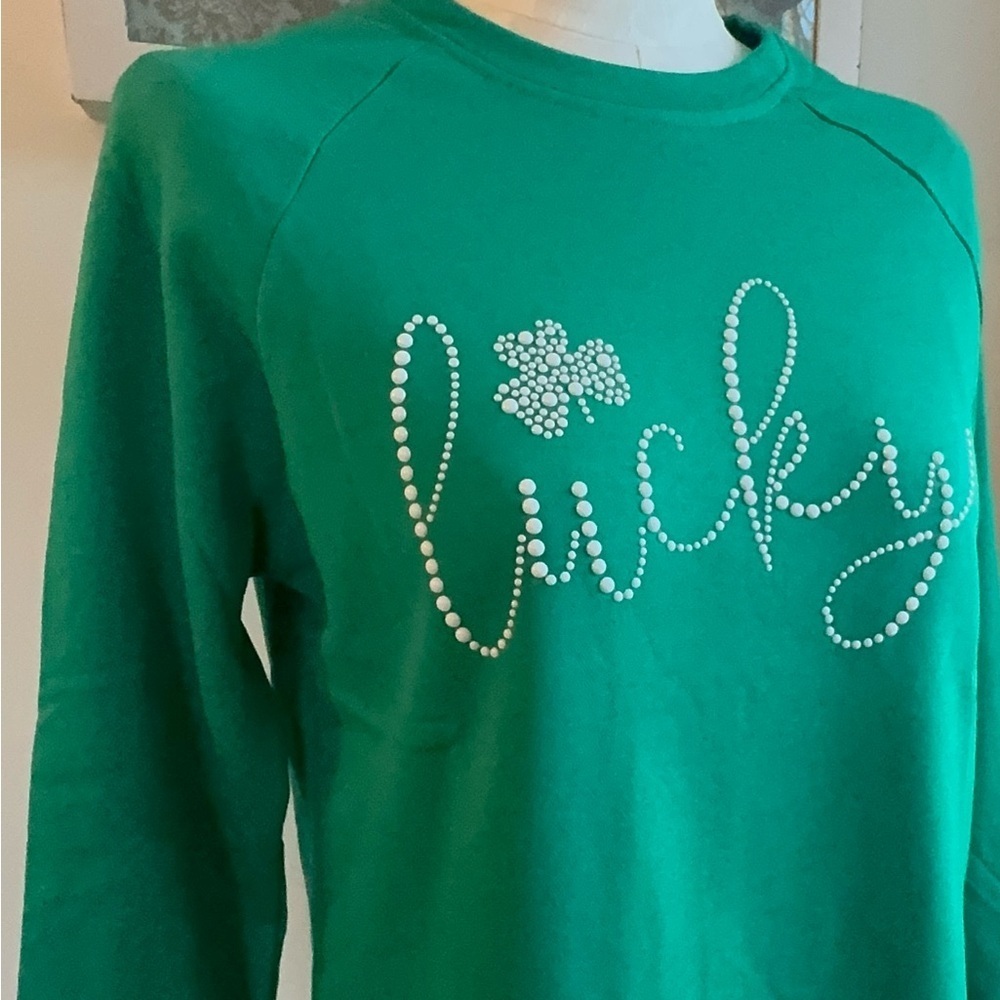 NWT Lucky Shamrock St. Paddy’s Soft Embellished Crewneck Sweatshirt Green Small - Picture 5 of 8